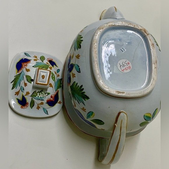 19th Century Antique Gaudy Dutch Grape Pattern Hand Painted Teapot - Picture 14 of 16